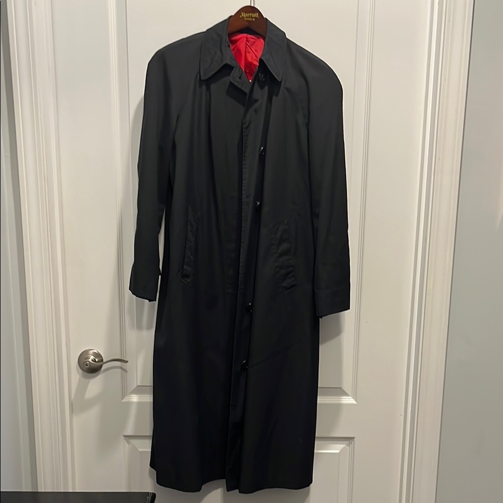 London Fog Black Trench Coat with Classic Tailored Silhouette